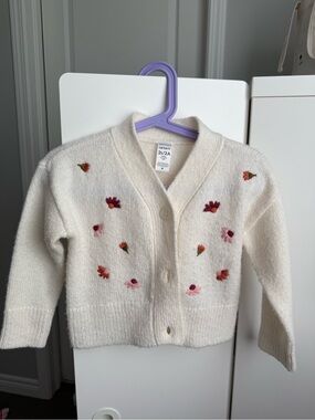Carter's Cream Knit Cardigan with Pink & Red Floral Embroidery